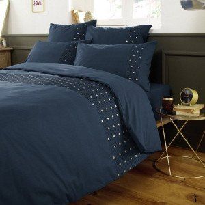 Housse de couette brodée coton (200 cm) Agat Bleu mûre
