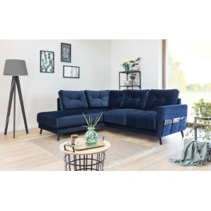 Image de Bobochic Canapé Scandi L fixe angle gauche bleu marine velours