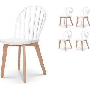 Kosmi Lot de 4 chaises de salle à manger EMY blanches avec pieds en bois