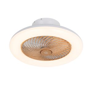 Qazqa Clima - led Dimmable Ventilateur de plafond variateur inclus - 1 lumière - ø 55 cm - Naturel - Design, Rustique - éclairage intérieur - Salon i