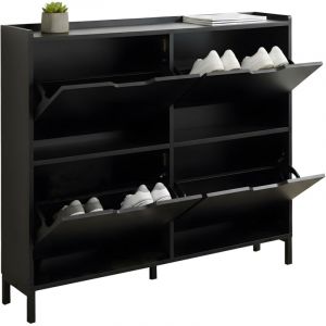 Relaxdays Meuble &agrave; chaussures inclinable, 4 compartiments, 16 paires, H x L x P : 90 x 100 x 19 cm, noir