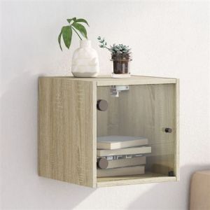 VidaXL Table de chevet avec porte en verre ch&ecirc;ne sonoma 35x37x35 cm