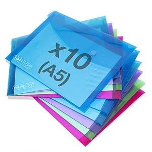 Rapesco Pochettes - Bouton pression - A5 - Semi-transparent - 10 couleurs