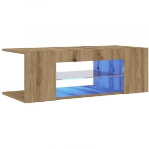 VidaXL Meuble tv avec lumi&egrave;res led ch&ecirc;ne artisanal bois d'ing&eacute;nierie