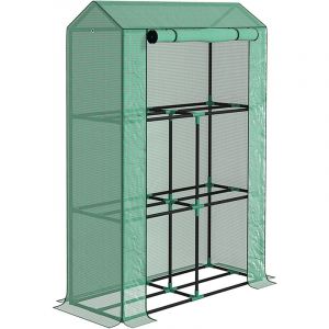 Outsunny Serre de jardin balcon 3 étagères - porte enroulable zippée - 100 x 40 x 150 cm - acier pe vert