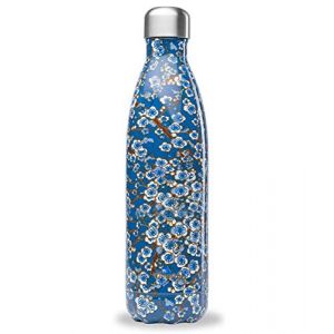 Qwetch QD3277 - Bouteille Isotherme - Flowers Bleu 750ML