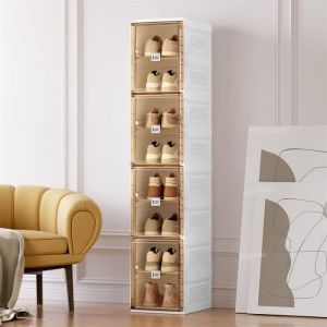 Armoire à chaussures portable meuble de rangement empilable avec portes et étagères, boîte à chaussures pour le placard 27x34x132cm