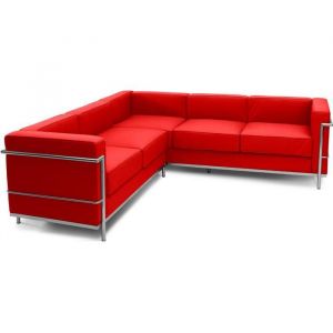 Privatefloor Canapé D'angle Squar (5 Places)- Cuir Premium Rouge