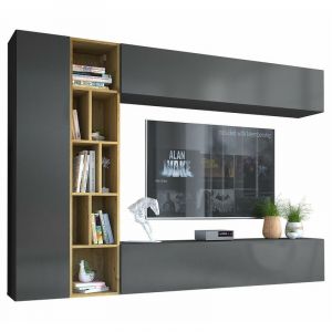 Mirjan24 - Rangement de salon Comfivo 260, Gris + Chêne Artisan, Parties séparées, Avec table de tv, Stratifié, 160x224x33cm - Gris + Chêne Artisan