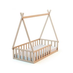 Lit Tipi au sol 70 x 140 en bois Hêtre Brut
