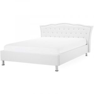 Image de Beliani Lit double chesterfield en similicuir 160 x 200 cm blanc METZ - blanc