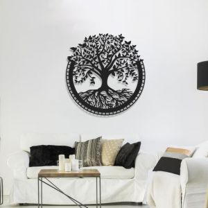 Décoration Murale en Métal Arbre de vie, Art Mural Nature- 30 x 31 cm - DEKORY