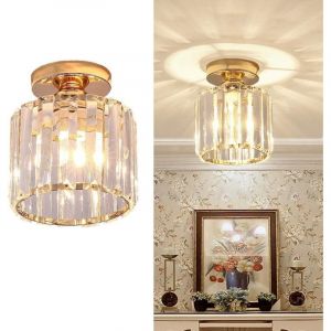 Plafonnier Moderne Lustre Abat-jour en Cristal et M&eacute;tal LED Suspension Luminaire &eacute;clairage E27 Lampe de Plafond Cylindre pour Chambre salon Couloir