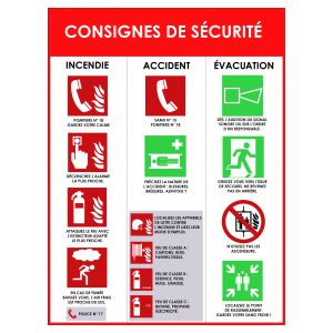 No Name Panneau 'Consigne de sécurité' incendie accident évacuation - blanc rouge en PVC - L30 x H40 x P0,2 cm