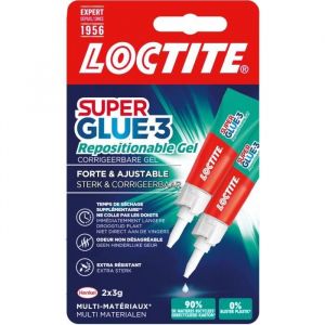 Loctite Colles Cyanoacrylates SUPERGLUE-3 - Repositionable - Gel 3g - Lot de 2 Blister - Carton 12uc