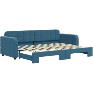 VidaXL Lit de jour avec lit gigogne bleu 80x200 cm velours, canap&eacute;-lit, canap&eacute;-lit confortable, lit de jour gigogne, lit d'appoint 3196921