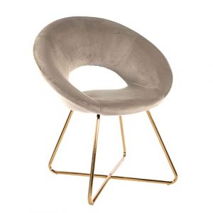 Montemaggi Fauteuil Rembourré Circulaire en Velours et Jambes Dorèes en fer, Petit Fauteuil de Bureau, de Cuisine, Chaise de Salle à Manger Confortable et Ergonomique, Beige, 71x59x84 cm