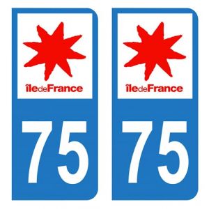Lot 2 Autocollants Stickers plaque immatriculation voiture auto département 75 Paris Logo Région Ile-de-France