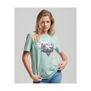 Superdry T-shirt Vintage Narrative manche courte bleu turquoise gris femme - XXS