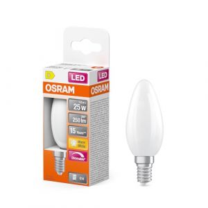 Osram Lampe LED Superstar B25 &agrave; filament en forme de bougie, intensit&eacute; variable, blanc chaud 2 700 K, 1,8 W, E14, d&eacute;polie, 250 lm, 15 000 h, pour