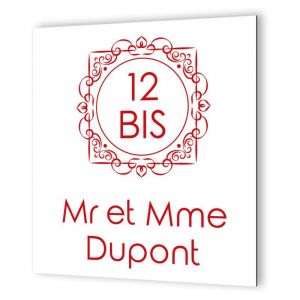 Numéro de maison extérieur personnalisable sur 2 lignes en Dibond Blanc Picto Rouge · modèle oriental - Rouge