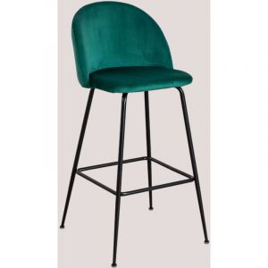 Tabouret Haut en Velours Kana Design SKLUM Noir &uarr;75 cm Vert Jungle