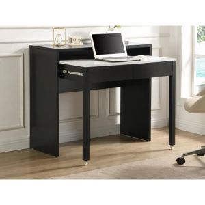 Vente-unique - Bureau console extensible avec 2 tiroirs - Noir et effet marbre blanc - loavia