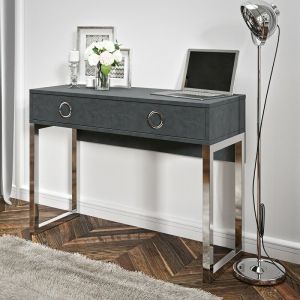 Bureau console avec 2 tiroirs collection melton coloris gris, pieds en fer chromés. - Gris