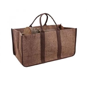 Sac à bûches marron/noir en toile de jute plastifié 30x60x40cm NEW 2023