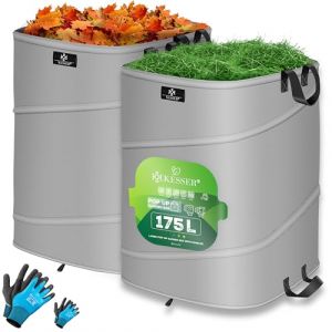 Kesser - Sac de jardin Pop-Up Sac &agrave; feuilles Sac &agrave; d&eacute;chets de jardin avec gants Autonome avec poign&eacute;es Stable Robuste & Pliable Gris / Noir, 2x 175