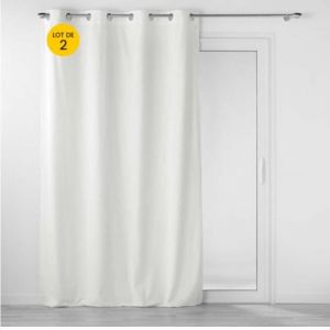 Douceur D'intérieur - Lot de 2 Rideaux tamisant à oeillets 140 x 260 cm velours relief Velouriane Blanc
