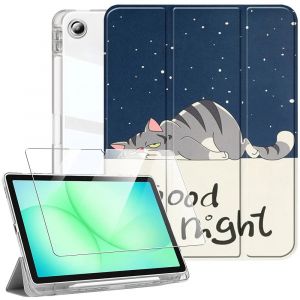 Coque + Verre Tremp&eacute; pour Samsung Galaxy Tab A11 Plus / A9 Plus, Antichoc avec Motif Chat - E.F.Connection