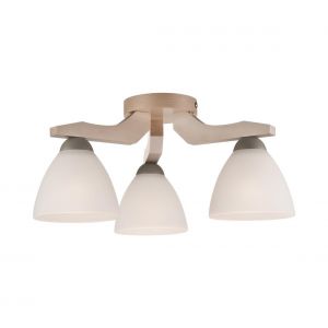 Lumiere Lamkur Lighting - Lamkur Adriano Plafonnier semi-encastr&eacute; &agrave; bras multiples, abat-jour en verre, h&ecirc;tre blanc, 3x E27