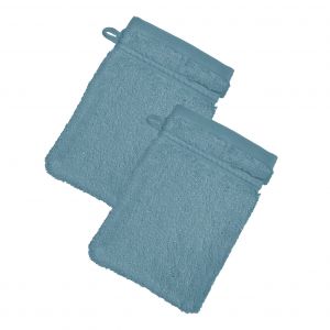 Lot de 2 gants de toilette bleu 15x21 en coton