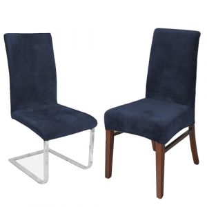 Housse de Chaise en Velours,Spandex de Bout Droit avec la Bande élastique, Dame de Velours dinant la Chaise 4pcs/set - marine