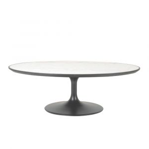 Calicosy Table basse ovale en marbre blanc tulipe