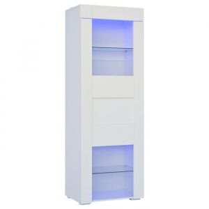 Vitrine blanche brillante avec &eacute;clairage LED, 2 &eacute;tag&egrave;res en verre, armoire sur pied, armoire haute de rangement, 60 x 40 x 170 cm