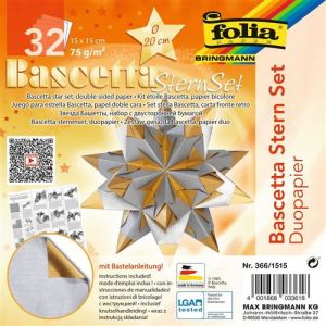 Folia Etui 32 Feuilles de papier pliable &eacute;toile Bascetta 150x150mm Or et Argent