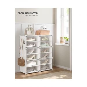 Songmics Étagère Chaussure 6 Compartiments - Blanc - Cadre en Acier - Panneaux en Plastique