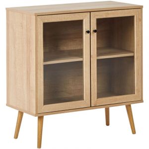 Beliani Buffet avec vitrine en verre ALBANY 80 cm Marron clair