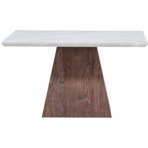 Table basse carr&eacute;e effet marbre et bois 80x80cm - Gris clair - Cael