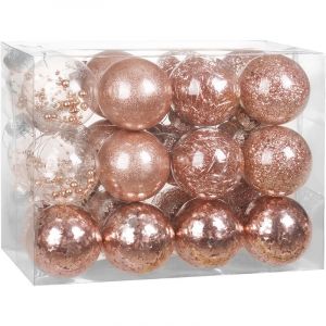 24 boules de No&euml;l rose gold 7cm en plastique