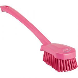 Vikan Hygiene 4186-1 Washing brush,long handle, pink, stiff, 415 mm /10