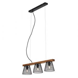 Briloner Leuchten - Luminaire suspendu, lampe suspendue 3-flamme, rétro, vintage, réglable en hauteur, optique à grille, 3x E14, max. 25 watt, métal-bois, noir, 650x150x1360mm (lxlxh)