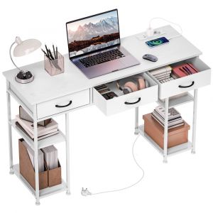 Homcom Bureau avec rangement prises de courant 3 tiroirs 4 étagères blanc