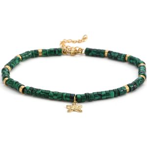 Sixty Stones - 60 - Cha&icirc;ne De Cheville Dor&eacute;e Perles Heishi Malachite &Eacute;toile De Mer - 25 X 0,4 Cm