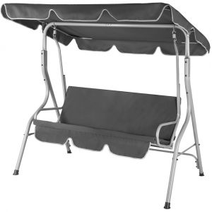 Deuba Balancelle de jardin terrasse - Anthracite - 3 personnes - Cadre en acier - Max 250Kg - Toit r&eacute;glable avec protection UV