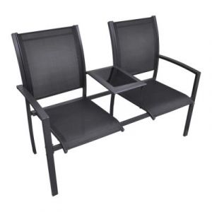VidaXL Banc de jardin &agrave; 2 places 131 cm Acier et textil&egrave;ne Noir