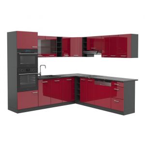 Vicco Cuisine d´angle intégrée R-Line anthracite bordeaux rouge ultra brillant 247x237cm