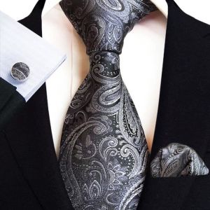 Cravate Homme Paisley Insfity - Accessoires De Fete De Mariage - Gris Et Noir